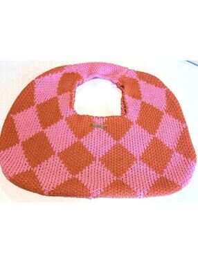 Kopari Knit Bag Orange Pink Argyle Handbag Festival Boho Beach